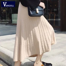 Vangull Зимняя шерстяная вязаная Для женщин юбка Высокая Талия базовый шерстяной свободные юбки осень драпированные элегантный шерстяной смеси юбка-трапеция