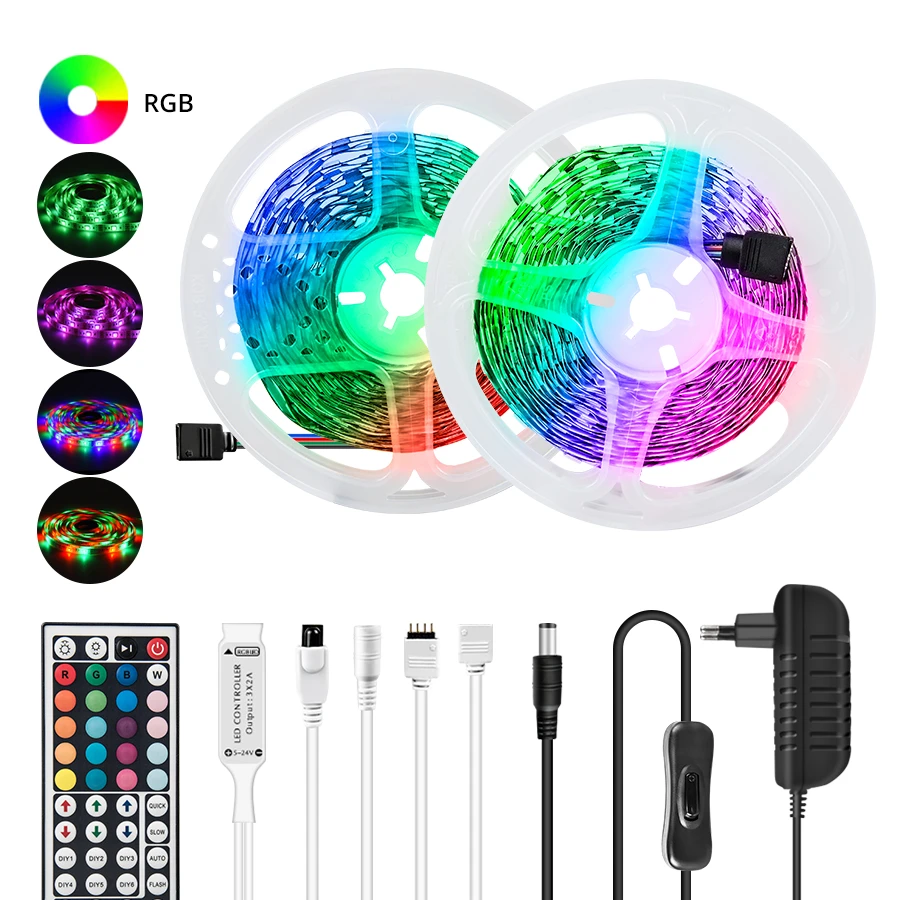 5m 10m 15m Led Strip Light 12v Rgb 5050 2835 Diode Ribbon Flexible Waterproof 48 Ft Tape Lamp With 44 Key Remote Tv Backlight Led Strips Aliexpress