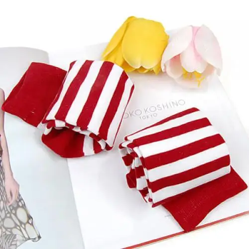 Fancy Dress School Girl Red White Stripes Thigh High Stockings Cotton Costume