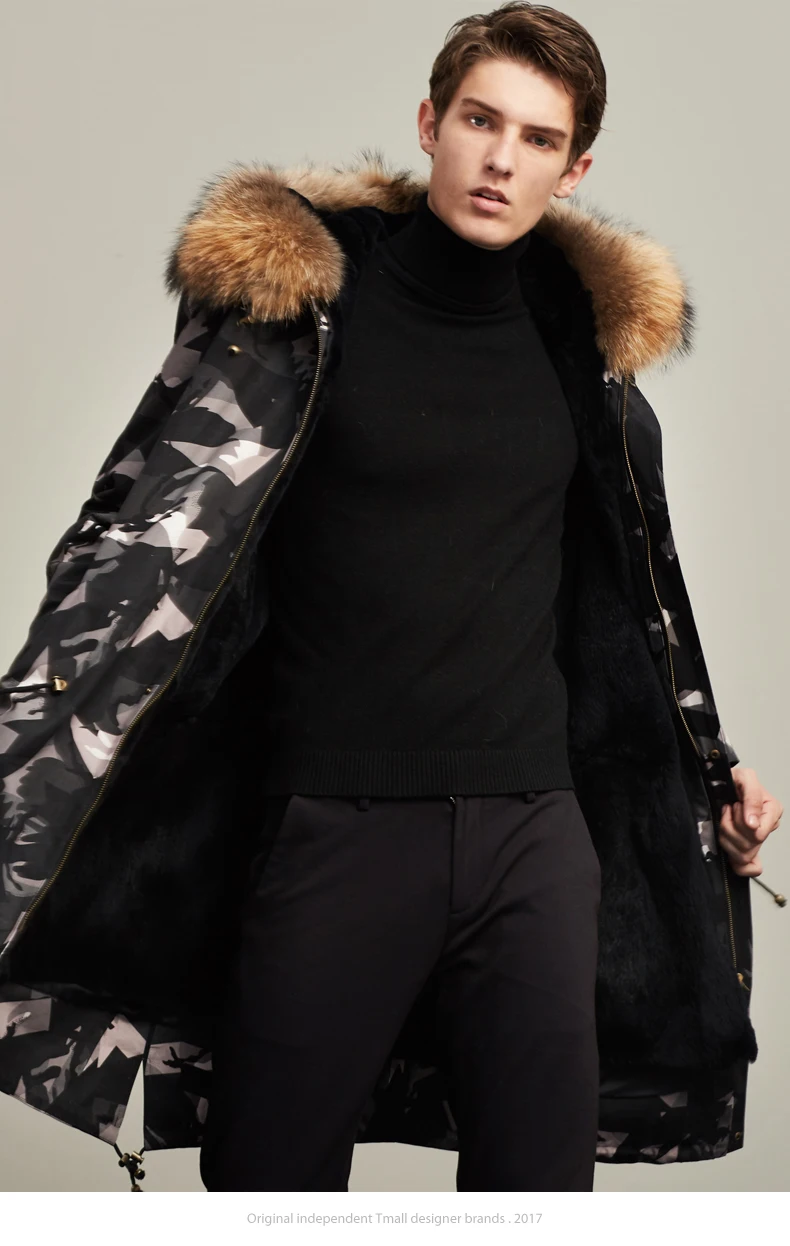Настоящая шуба мужская Корейская Шуба с кроличьим мехом зимняя куртка с воротником из меха енота Мужская настоящая меховая парка уличная Casaco 3697 YY1152