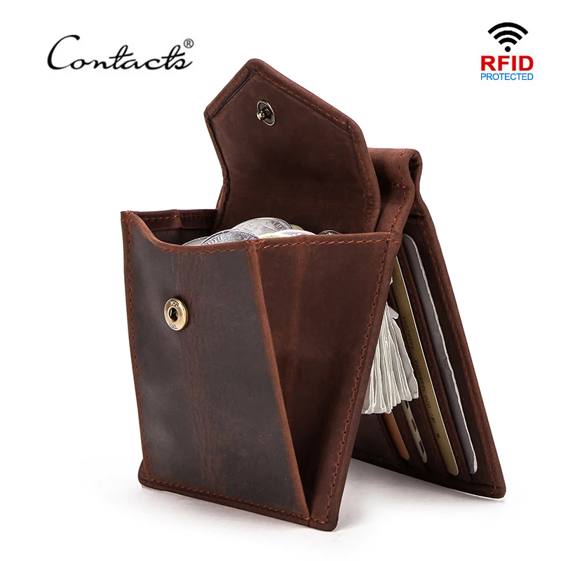 Продажа Контакта Короткий Мужской зажим для денег масло нубук кошельки из телячьей кожи для мужчин ретро деньги чехол с отделением для кредитных ка...