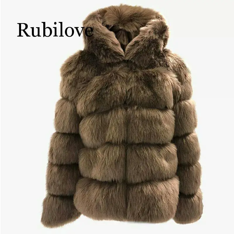 Rubilove, зимнее плотное теплое пальто из искусственного меха, женское, плюс размер, 3X, с капюшоном, с длинным рукавом, из искусственного меха, куртка, Роскошные зимние меховые пальто