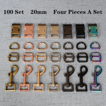

100 Set 20mm Metal D Ring+Snap Hook+Adjustable+Release Buckle DIY Dog Collar and Leash Accessories 4JT20mm782607