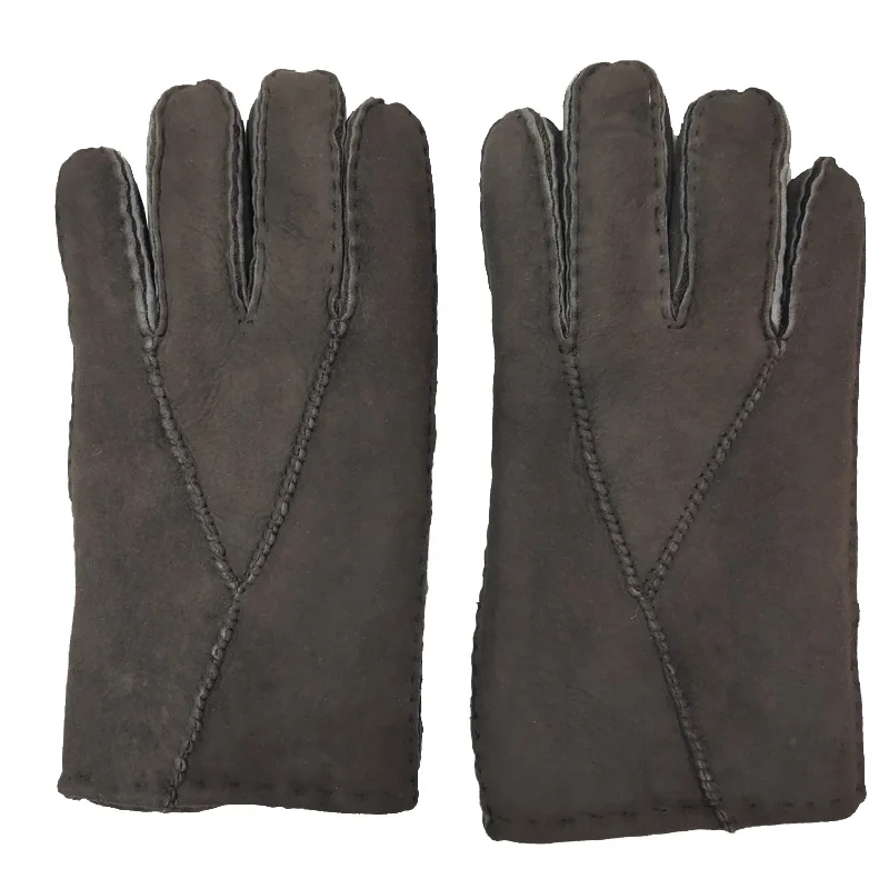 Dark brown Женские перчатки из овечьей кожи, уличные зимние толстые перчатки из овечьей кожи, сшитые вручную, y-образный дизайн, популярные в европе - Цвет: Dark brown