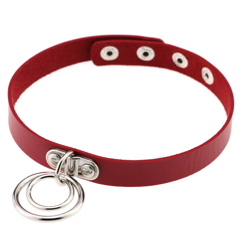 Vintage Punk Geometric Jewelry Red PU Leather Round Heart Choker Necklace Women Chocker Necklaces Collares