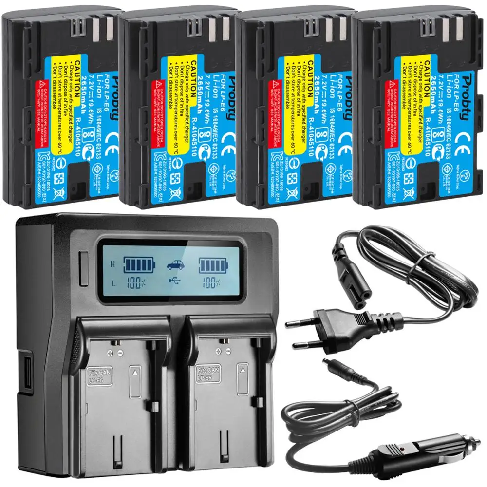 4 Pz 2650Mah Lp-E6 Lp-E6N Lp E6 E6N Batteria + Caricatore Rapido Lcd Per Canon Eos 5D Mark Ii Iii 7D 60D 6D
