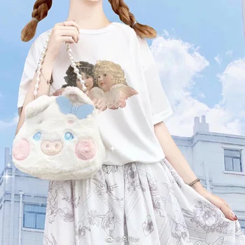

Cute Angel Devil Pig Dolls Plush Lolita Messenger Bag Korean Japanese Soft Girl Lovely Shoulder Bags Fashion Furry Handbags