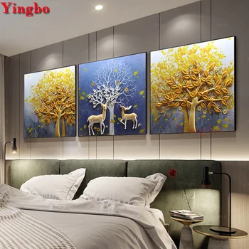 

3pcs set 5d DIY Diamond Painting Cross Stitch of "Fortune deer" Mosaic diamond kits,Diamond Embroidery Crafts,Nordic style