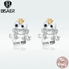 BISAER, серьги-гвоздики, ювелирное изделие, животное, милое, Счастливое животное, ювелирное изделие для Wowen, 925 пробы, серебро, подарок, вечерние, HSE635