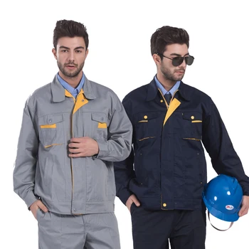 

Company Logo Printing Embroidery Navy Grey Industrial Workwear Sets Jacket and Trousers Work Set Clothing with Multi Pockets
