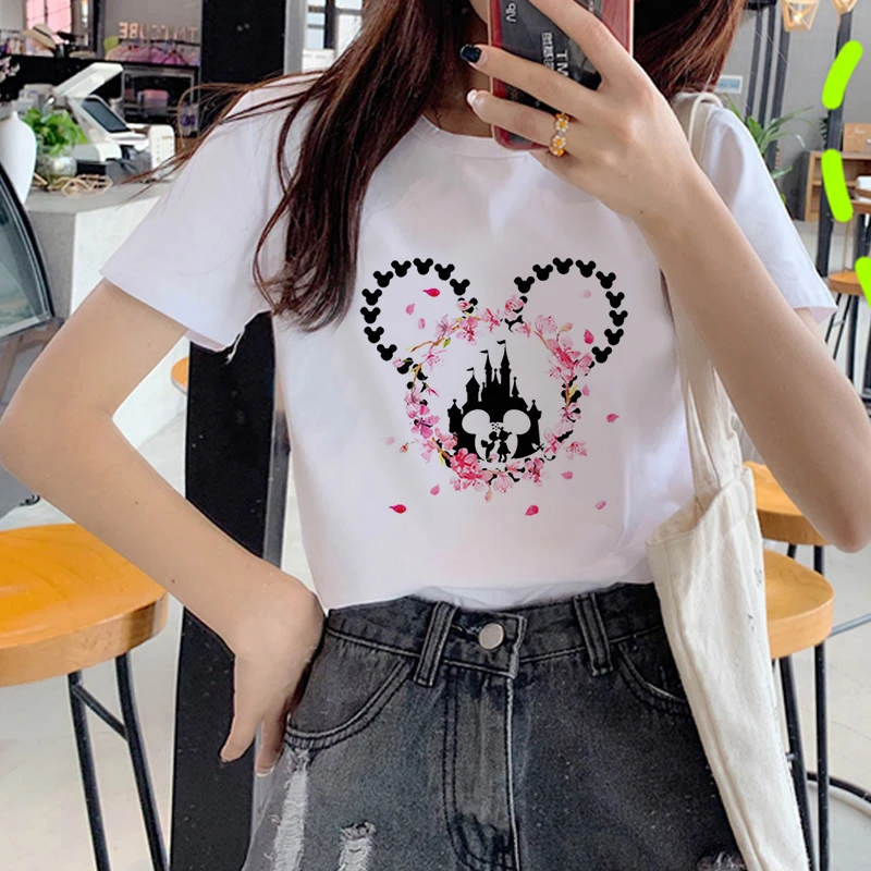 Women's Wreath T-shirt Cute Mickey's head clothes ladies short sleeve Kawaii Tees top graphic T-shirt   printing T-shirt female