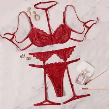

Sexy Women Lingerie Corset Erotic Lace Push Up Underwear Underwire Ladies Bralette V-string Panty Fashion Tops+Briefs Dessous