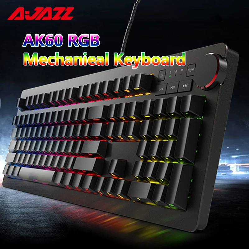 Ajazz AK60 Game Mechanical Keyboard USB Wired RGB 104 Keys LED Backlight Anti-Ghosting Ergonomic Black Switch for Tablet Desktop