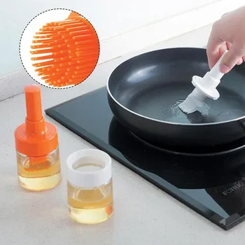 

Silicone BBQ Grill Oil Bottle with Brushes BBQ Heat Resistant Baking Oil Brushes with Case Kitchen Tools