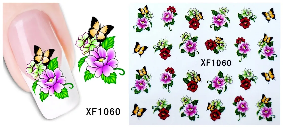 5 листов, Водные Наклейки для ногтей, слайдеры, дизайн для ногтей, 3D цветок, серия, Водные Наклейки для ногтей, переводные наклейки для ногтей - Цвет: XF1060
