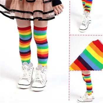 

1 Pair Baby Girls Knee Pads Baby Kneecap Protection Thick Breathable Leg Warmers Cotton Newborn Rainbow Stripe Non-slip Kneepad