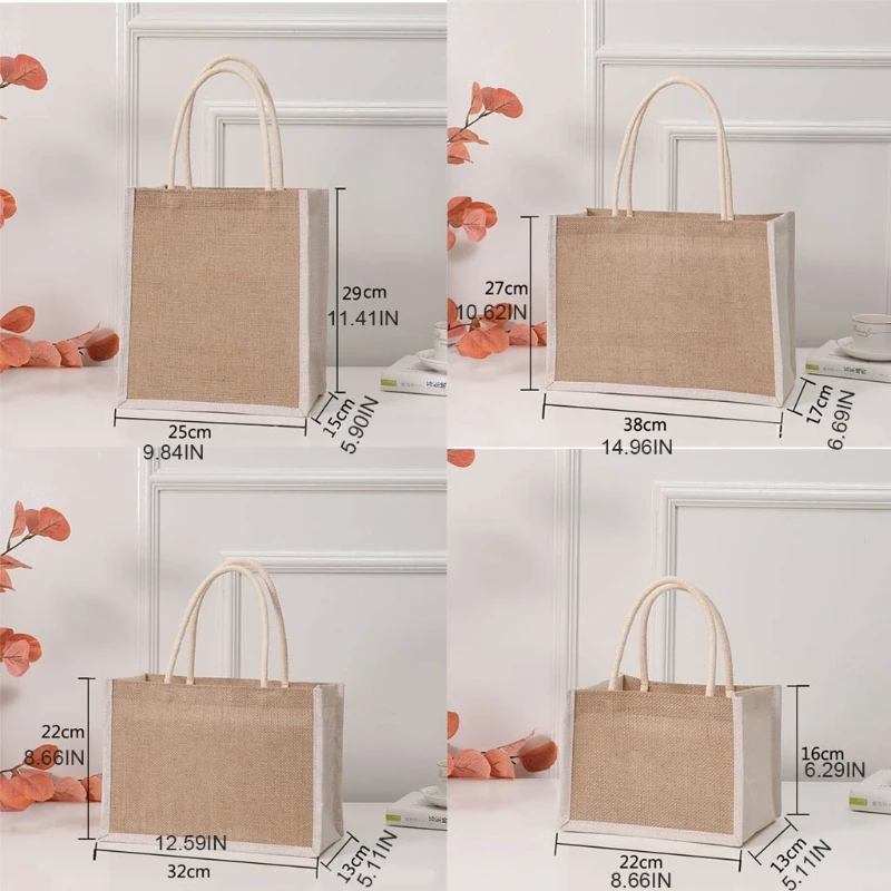 Women Jute Tote Shopping Bag Burlap Handbag Reusable Beach Shopping Grocery Bag with Handle Large Capacity Sundries Storage