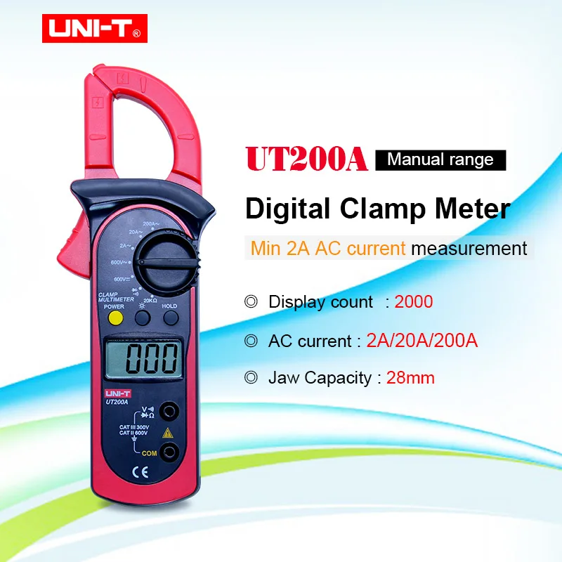 ЖК-цифровой мультиметр-зажим UNI-T UT200A подсветка Ом DMM постоянного тока Вольтметр переменного тока Амперметр переменного тока