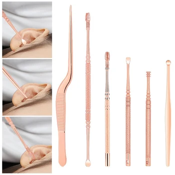 

6pcs Ear Wax Cleaning Tools Set Wax Removers Ear Clean Tool Stainless Steel Ear Spoons Kit