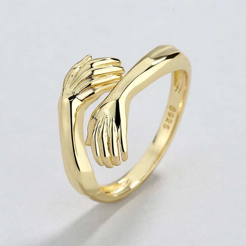 2021 New Women Girls Hand Rizeable Ring Creative Love Hug Silver Color Ring Fashion Lady Open Ring Jewelry Gifts for Lovers 