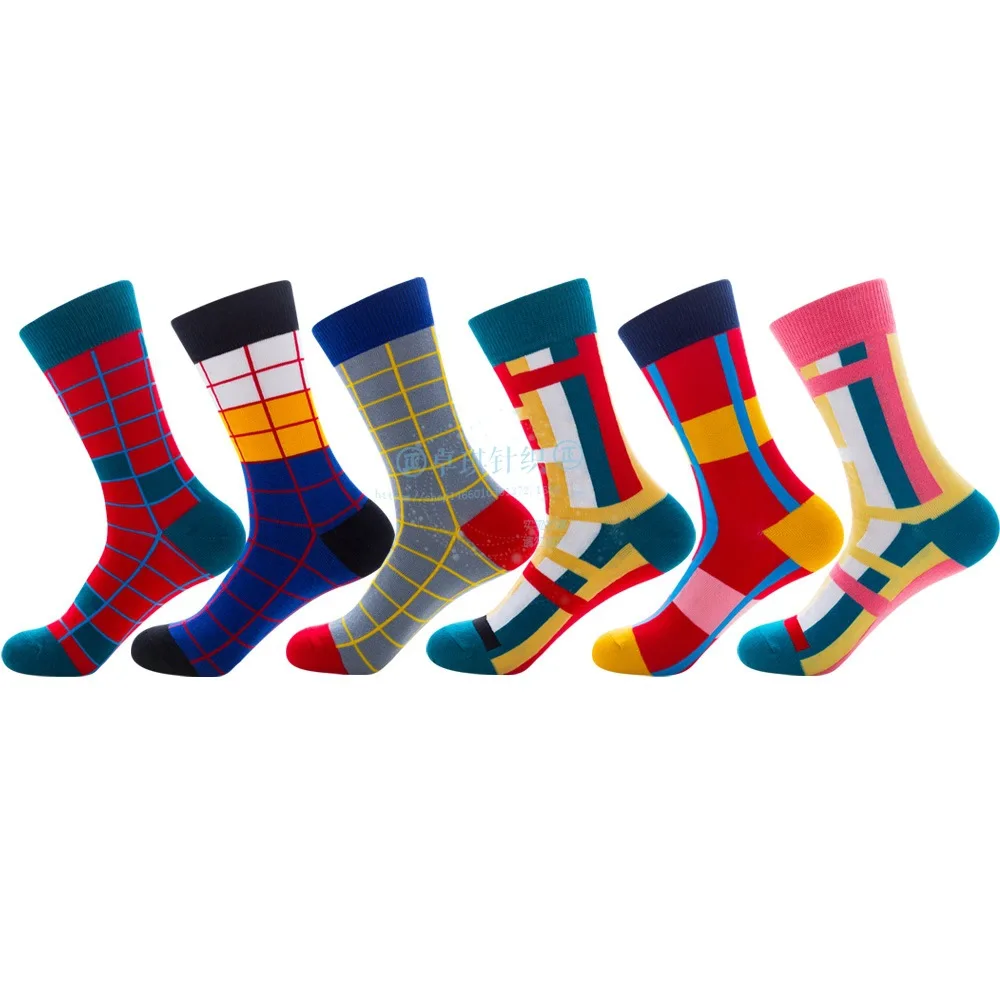 

1 Pair Men Socks Cotton Funny Crew Socks Men's Socks Vertical Plaid Socks Spring Summer Autumn Winter G1026