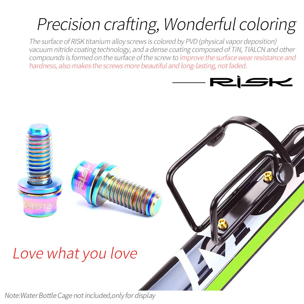 RISK Titanium Bolts M5x12 2pc Bicycle Bottle Cage Bolts MTB Road Bike Water Holder Fixed Screw Air Pump Bracket Bolt Accessories bicycle bottle cage screws