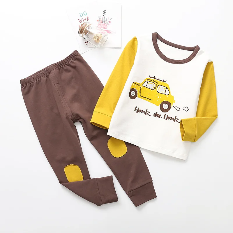 

18 Autumn Soft Wool Cotton Children Printed Car Home Set Children Thermal Underwear Set