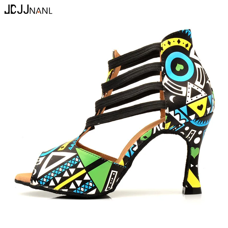 Latin Dance Shoes Ladies Dance Boots Elastic band adjustment Ballroom Dance Shoes Blue African text