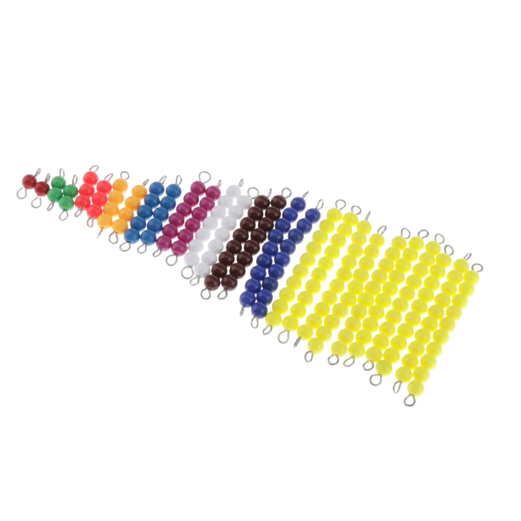 Montessori Math Materials - 2 Sets of Colored Bead Stairs 1-9 & 10pcs Yellow Beads Bar of 10 - Early Preschool Learning Toy