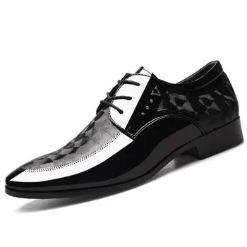 

Italy elegant Men Formal Shoes Lace Up Business wedding Pointed Toe Bright skin Oxford Shoes Man party Dress Shoes zapatos