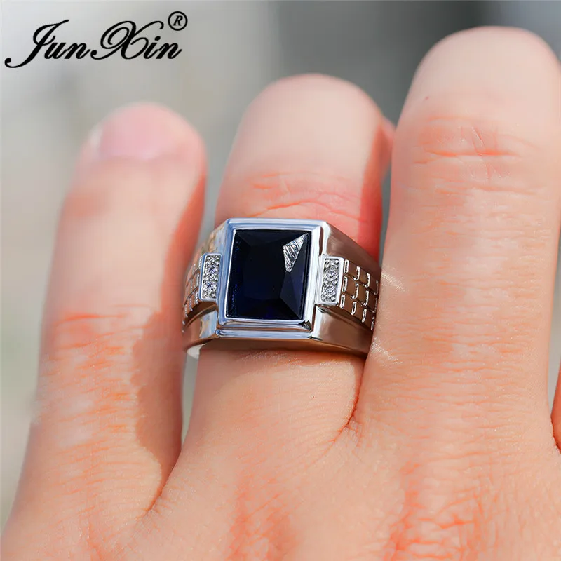 Мужские квадратные синие каменные большие геометрические кольца для мужчин женщин 925 серебряного цвета винтажные Свадебные обручальные кольца мужские женские ювелирные изделия CZ
