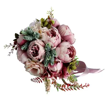 

Romantic Bridal Bridesmaid Wedding Bouquet Waterfall Artificial Flower Fake Succulent Long Ribbon Retro Luxury Party Decoration