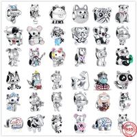 Abalorios de plata 925 con diseño de gato, cerdo, perro, oso, conejo, unicornio, elefante, para pulsera Pandora