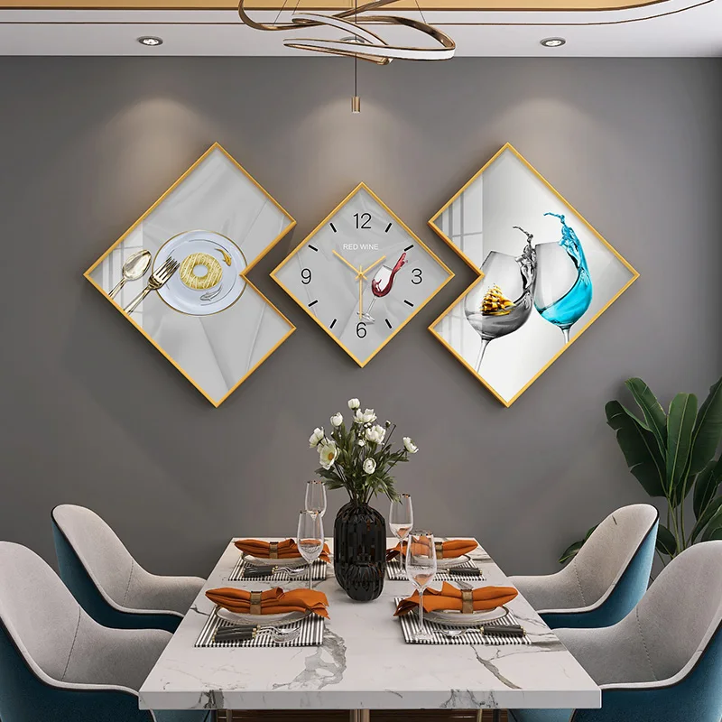 Atmosphere Silent Wall clock Restaurant Rhombus Crystal Porcelain painting Color:Z1019-16;Sheet Size:50cm 30cm 50cm