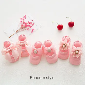 

Baby Socks 0-24 Months Toddler Girls Ankle Socks Lace Bow Tie Ruffled Trim Non Slip Cotton Crew Socks