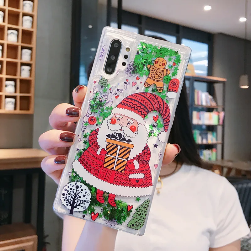 Case For Samsung Note 10 Plus S10e S10 Plus S9 S8 S7 Edge Cover Christmas Santa Claus Elk Glitter Quicksand Clear New Year Coque (6)