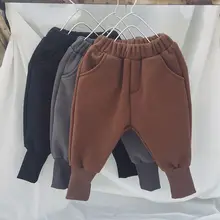 Детские зимние стильные штаны с бархатом, Осень-зима г., корейский стиль, Детские повседневные спортивные штаны теплые брюки для мальчиков