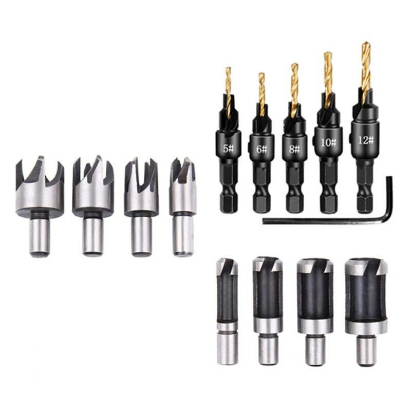 14Pc Countersink Drill Bit Wood Plug 