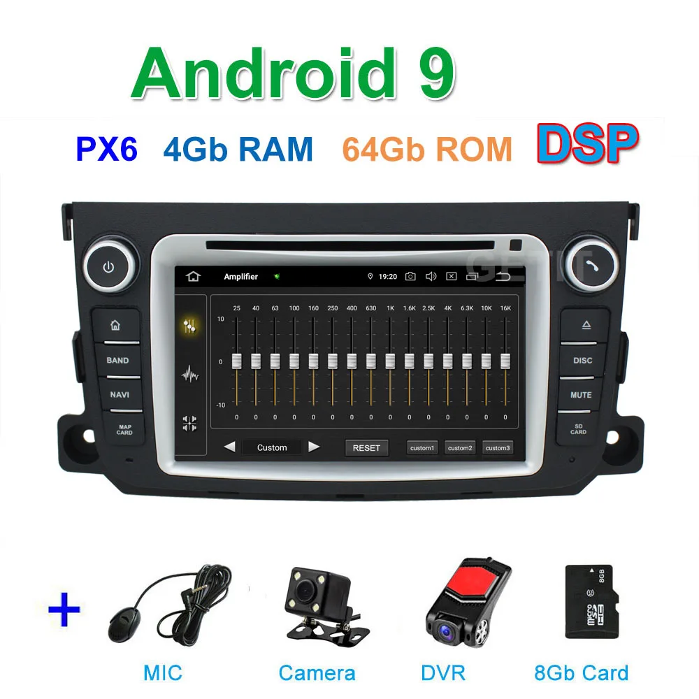 DSP PX6 CAM DVR SD DSP 64G PX6 Android 9 Автомобильный DVD стерео плеер gps для Mercedes/Benz Smart Fortwo 2011- с радио BT WiFi - Цвет: DSP PX6 CAM DVR SD