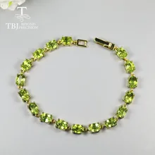  TBJ, 17pcs oval 5*7mm natural Peridot gemstone Bracelet 925 sterling silver real gemstone fine jewelry for women   nice  gift 
