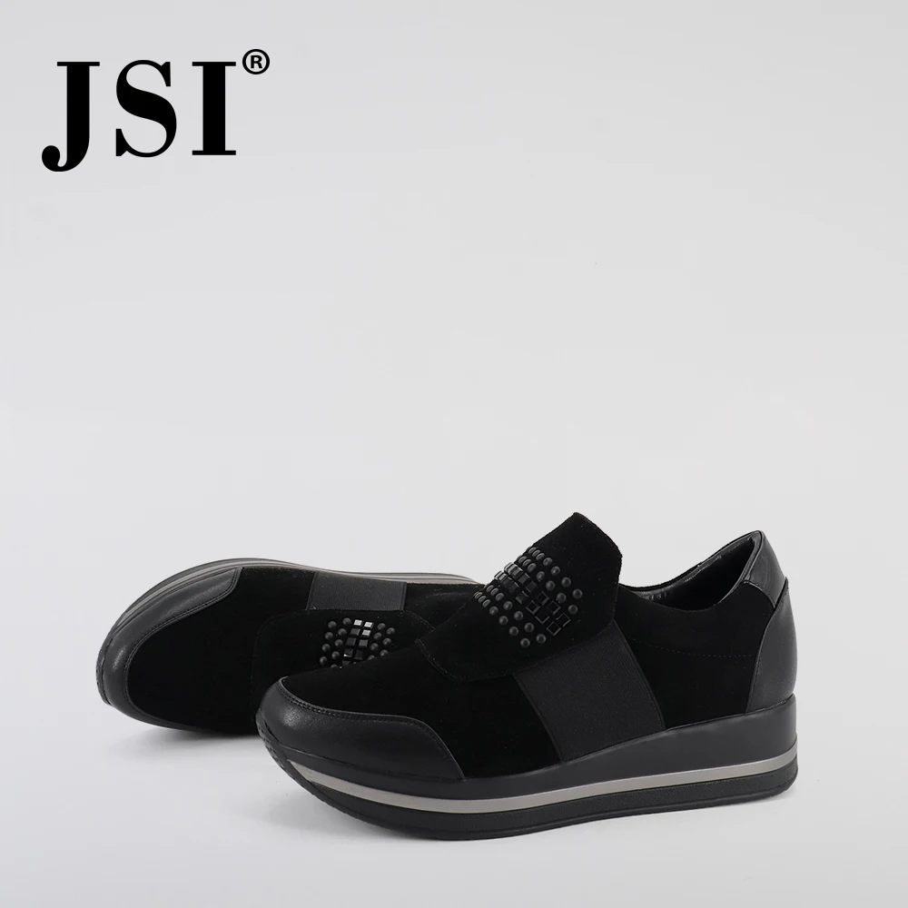 

JSI Women Flats Kid Suede Genuine Leather Casual Flats Slip-On New Winter Round Toe Shallow Chunky Platform Women Flats JC300