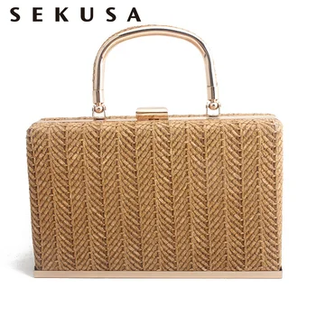 

SEKUSA fashion knitted women evening bags small day clutch mixed color ladies holder for party dinner bags
