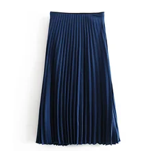 AGong Повседневная однотонная шелковая текстурированная юбка, женская модная свободная плиссированная юбка, женские элегантные юбки до середины икры, женские юбки JR