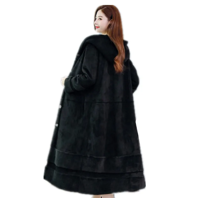Женская зимняя куртка, новинка, плюс бархатные теплые хлопковые парки, пальто, одноцветная Длинная Верхняя одежда размера плюс 3XL, модная замшевая куртка для женщин G1313