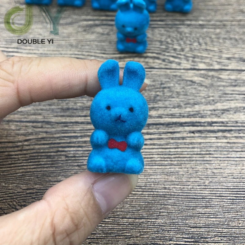 A set of 2 MINI Flocking doll Cute little rabbit doll key chain Little rabbit Car decoration furnishing articles Lake blue