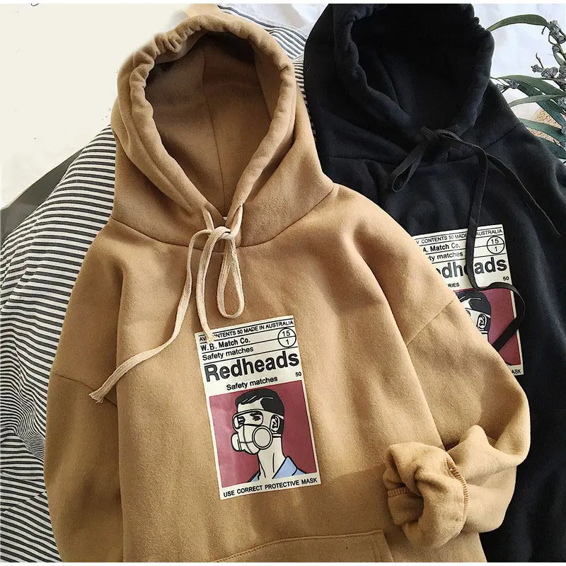 Harajuku Бархатные толстовки с мультяшным принтом, Женский пуловер, осенний свитер с капюшоном и передним карманом, Женская Весенняя уличная одежда, женские топы
