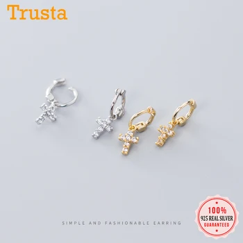 

Trustdavis Cross Hoop Earring 925 Sterling Silver Cross Shining CZ Hoop Earrings For Womens Fashion Silver 925 Jewelry DA699