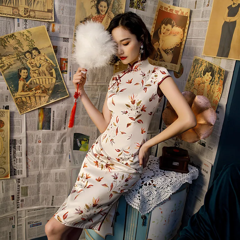 Sheng Coco Fallen Leaves короткое китайское платье двойное Qipao одежда для банкета женский Чонсам современные восточные вечерние платья