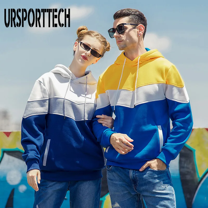 

URSPORTTECH Patchwork Hoodies Men Women Autumn Winter 2024 New Fashion Mens Hooded Sweatshirts Streetwear Pullover Man Clothing