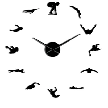 

Swimmer Styling Clock Mirror Acrylic Home Decor DIY Simple Design Frameless Giant Wall Clock